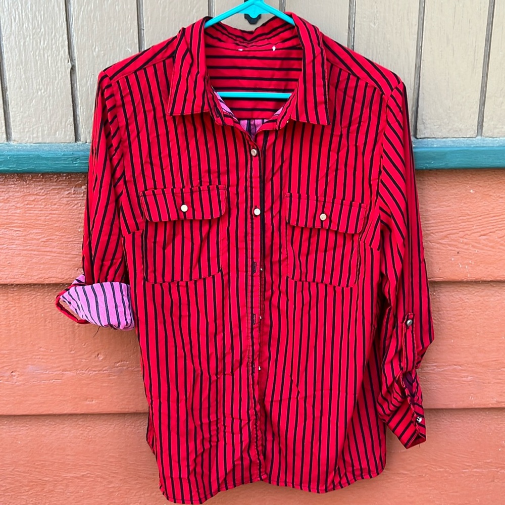 Soft, silky red&black button down